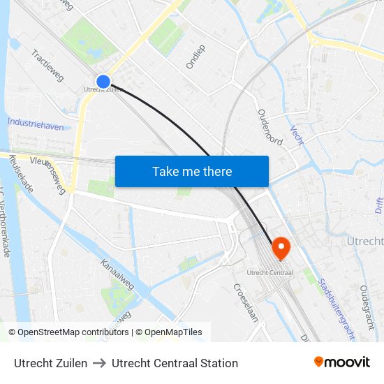 Utrecht Zuilen to Utrecht Centraal Station map