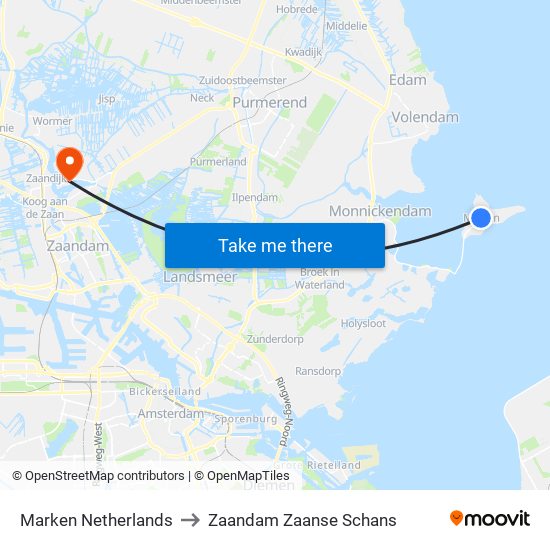 Marken Netherlands to Zaandam Zaanse Schans map