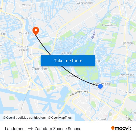 Landsmeer to Zaandam Zaanse Schans map