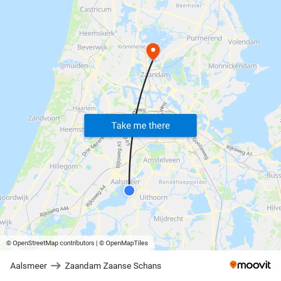Aalsmeer to Zaandam Zaanse Schans map
