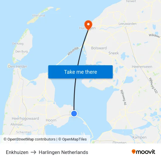 Enkhuizen to Harlingen Netherlands map