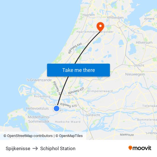 Spijkenisse to Schiphol Station map