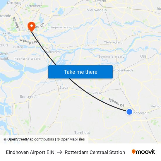 Eindhoven Airport EIN to Rotterdam Centraal Station map