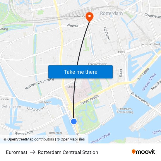 Euromast to Rotterdam Centraal Station map