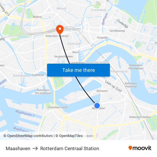 Maashaven to Rotterdam Centraal Station map