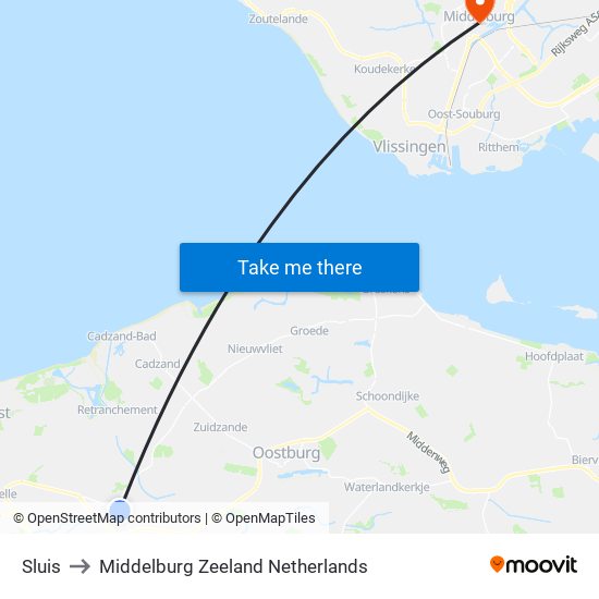 Sluis to Middelburg Zeeland Netherlands map