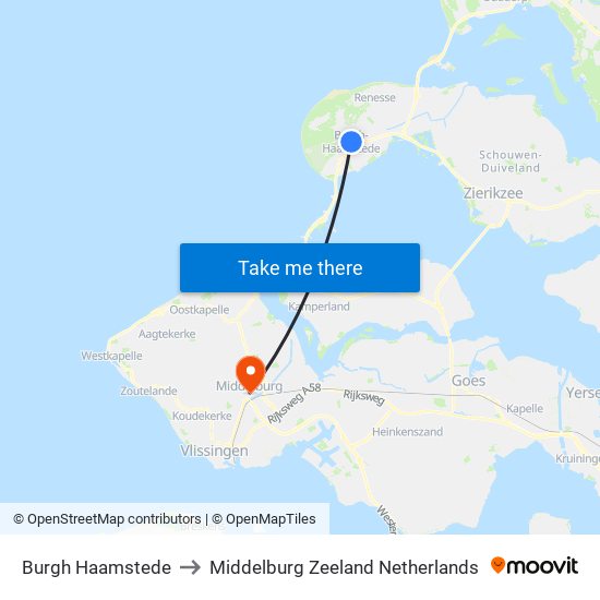 Burgh Haamstede to Middelburg Zeeland Netherlands map