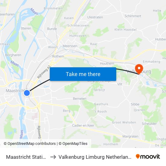 Maastricht Station to Valkenburg Limburg Netherlands map
