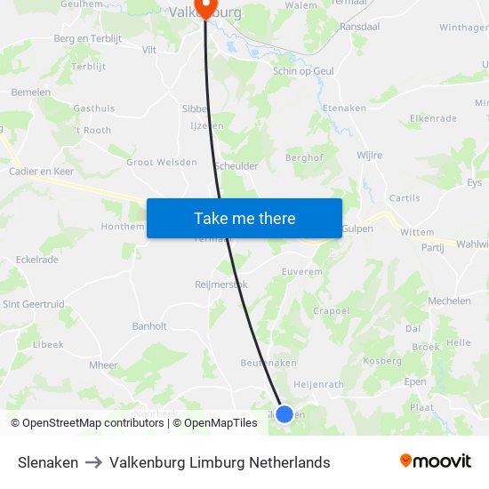 Slenaken to Valkenburg Limburg Netherlands map