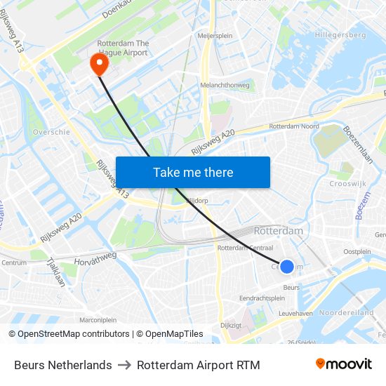 Beurs Netherlands to Rotterdam Airport RTM map