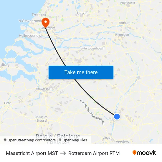 Maastricht Airport MST to Rotterdam Airport RTM map