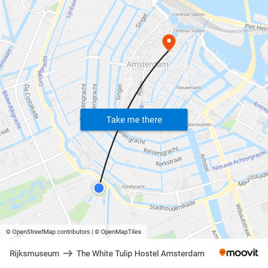 Rijksmuseum to The White Tulip Hostel Amsterdam map