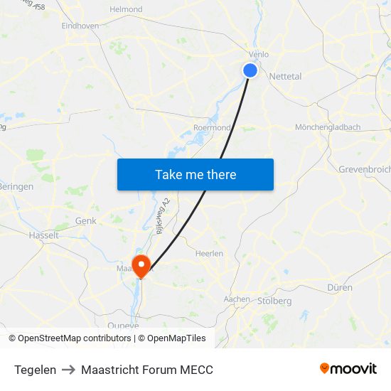 Tegelen to Maastricht Forum MECC map