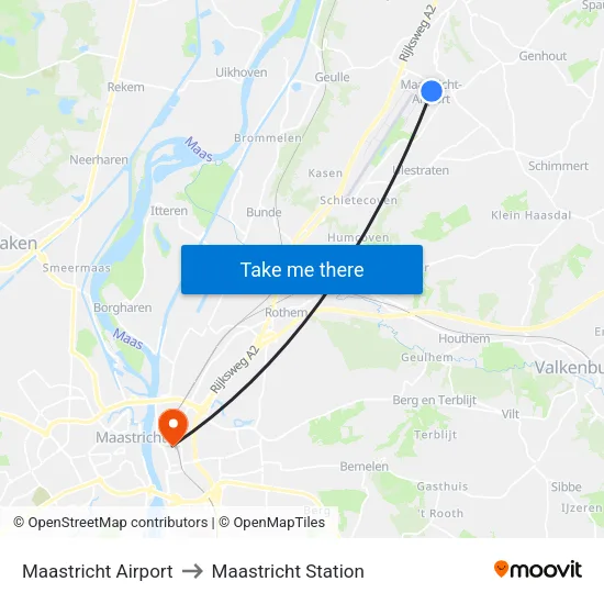 Maastricht Airport to Maastricht Station map