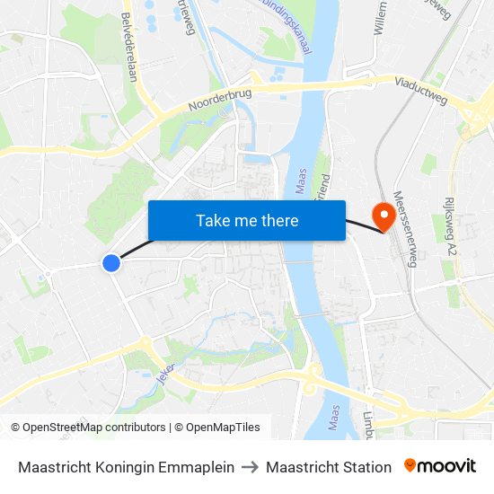 Maastricht Koningin Emmaplein to Maastricht Station map