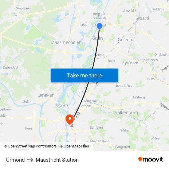 Urmond to Maastricht Station map