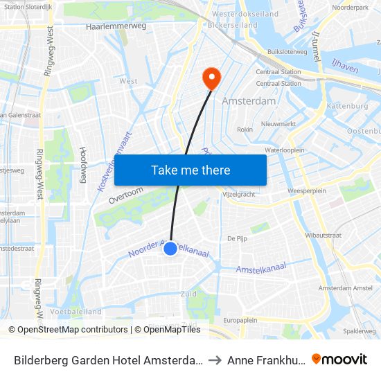 Bilderberg Garden Hotel Amsterdam to Anne Frankhuis map