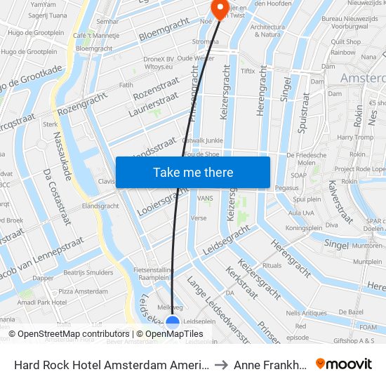 Hard Rock Hotel Amsterdam American to Anne Frankhuis map