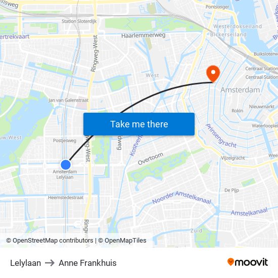 Lelylaan to Anne Frankhuis map