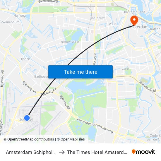 Amsterdam Schiphol Airport AMS to The Times Hotel Amsterdam Netherlands map