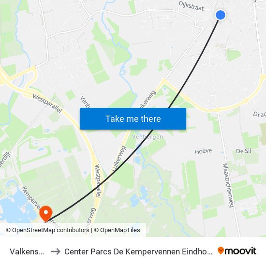 Valkenswaard to Center Parcs De Kempervennen Eindhoven Westerhoven map