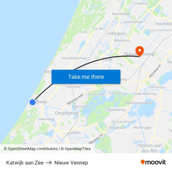 Katwijk aan Zee to Nieuw Vennep map