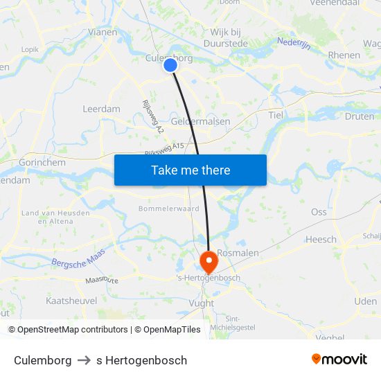 Culemborg to s Hertogenbosch map