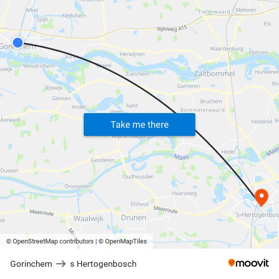 Gorinchem to s Hertogenbosch map