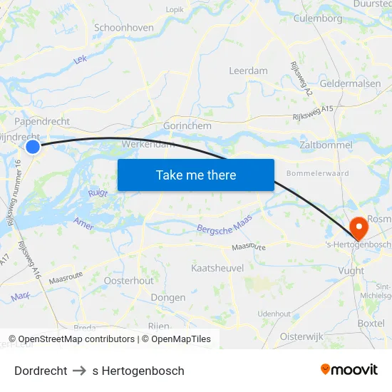 Dordrecht to s Hertogenbosch map