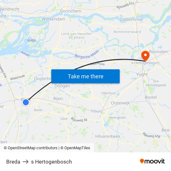 Breda to s Hertogenbosch map
