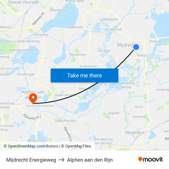 Mijdrecht Energieweg to Alphen aan den Rijn map