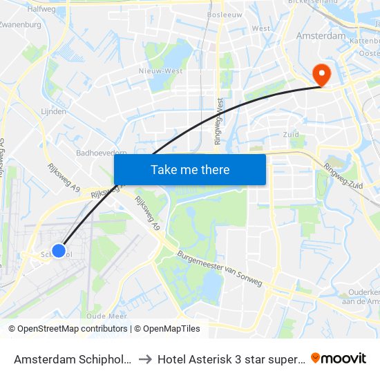 Amsterdam Schiphol Airport AMS to Hotel Asterisk 3 star superior Amsterdam map