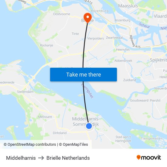 Middelharnis to Brielle Netherlands map