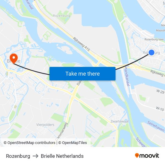 Rozenburg to Brielle Netherlands map