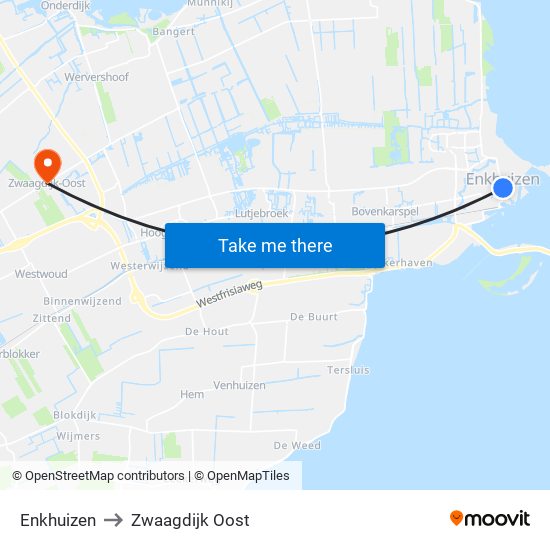 Enkhuizen to Zwaagdijk Oost map