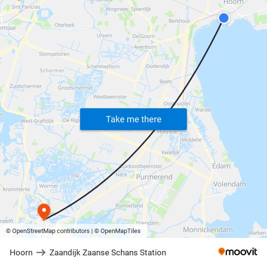 Hoorn to Zaandijk Zaanse Schans Station map