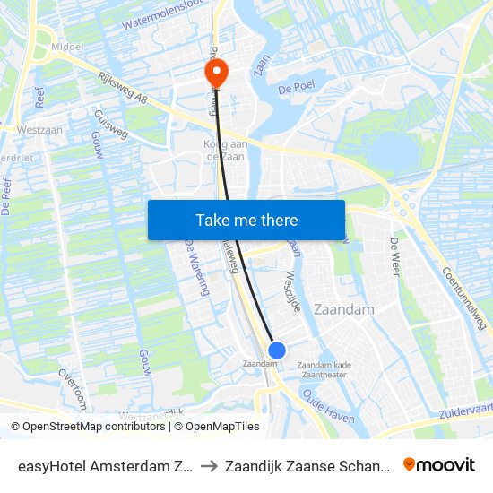 easyHotel Amsterdam Zaandam to Zaandijk Zaanse Schans Station map