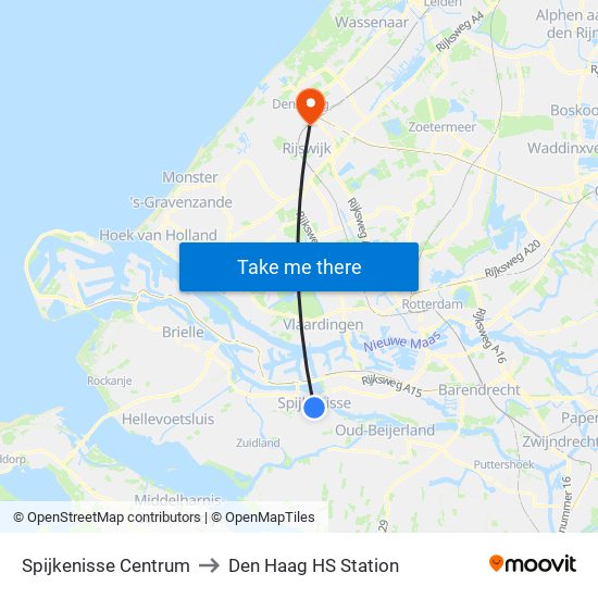 Spijkenisse Centrum to Den Haag HS Station map