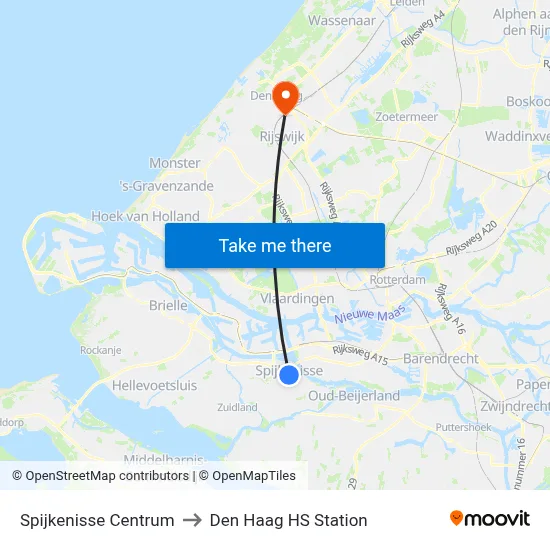 Spijkenisse Centrum to Den Haag HS Station map