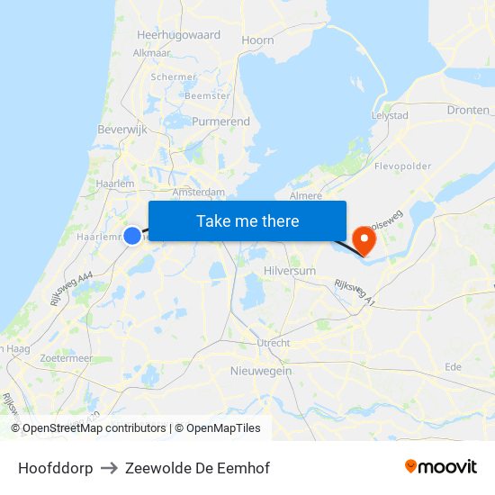Hoofddorp to Zeewolde De Eemhof map