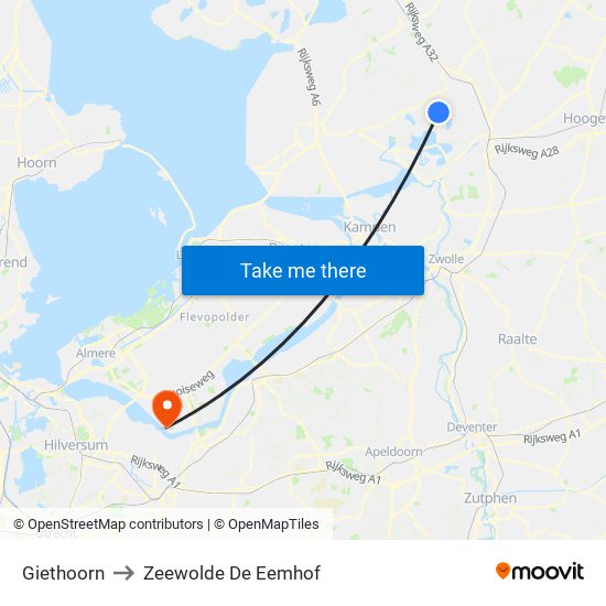 Giethoorn to Zeewolde De Eemhof map