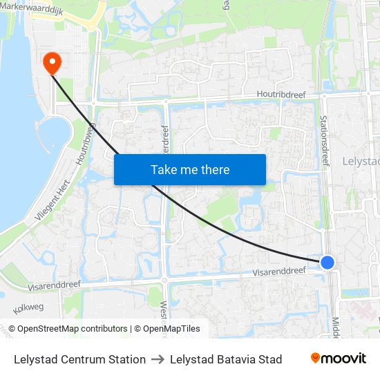 Lelystad Centrum Station to Lelystad Batavia Stad map