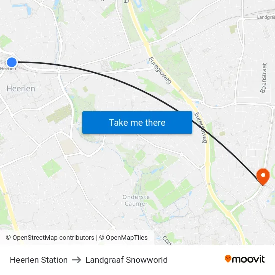 Heerlen Station to Landgraaf Snowworld map