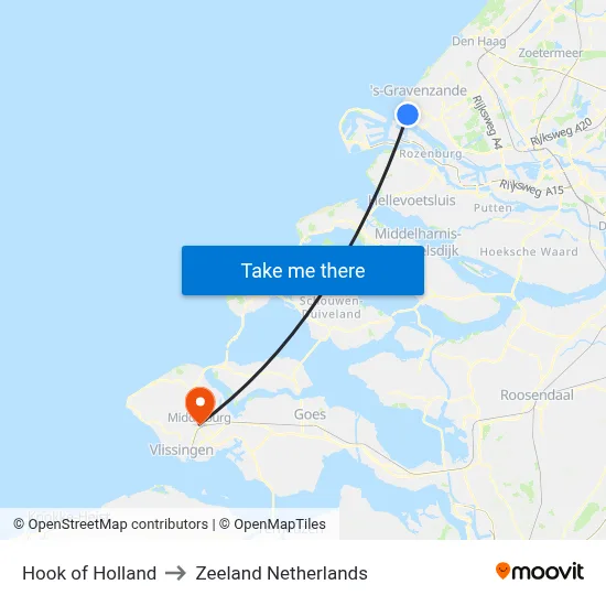 Hook of Holland to Zeeland Netherlands map