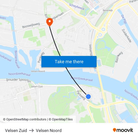 Velsen Zuid to Velsen Noord map