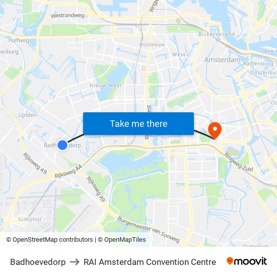 Badhoevedorp to RAI Amsterdam Convention Centre map