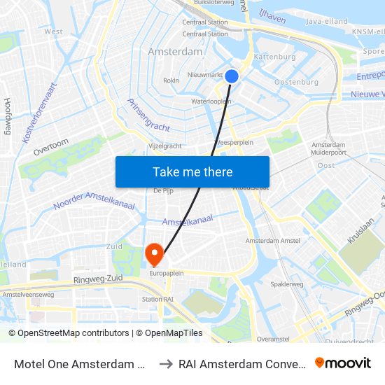 Motel One Amsterdam Waterlooplein to RAI Amsterdam Convention Centre map