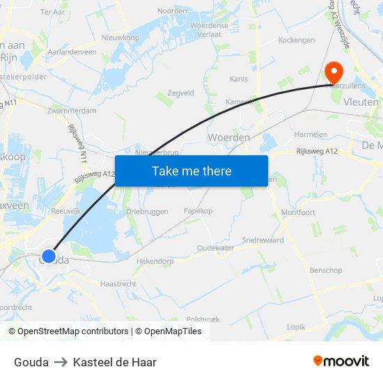 Gouda to Kasteel de Haar map