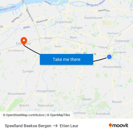 Speelland Beekse Bergen to Etten Leur map