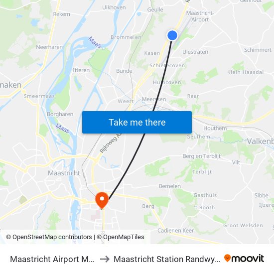 Maastricht Airport MST to Maastricht Station Randwyck map